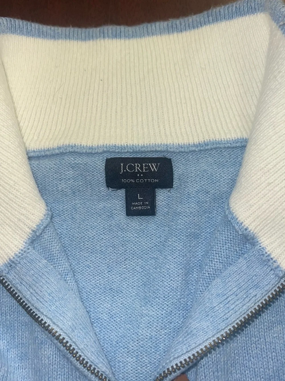 J. Crew Cotton Light Blue Half-Zip Knit Sweater
